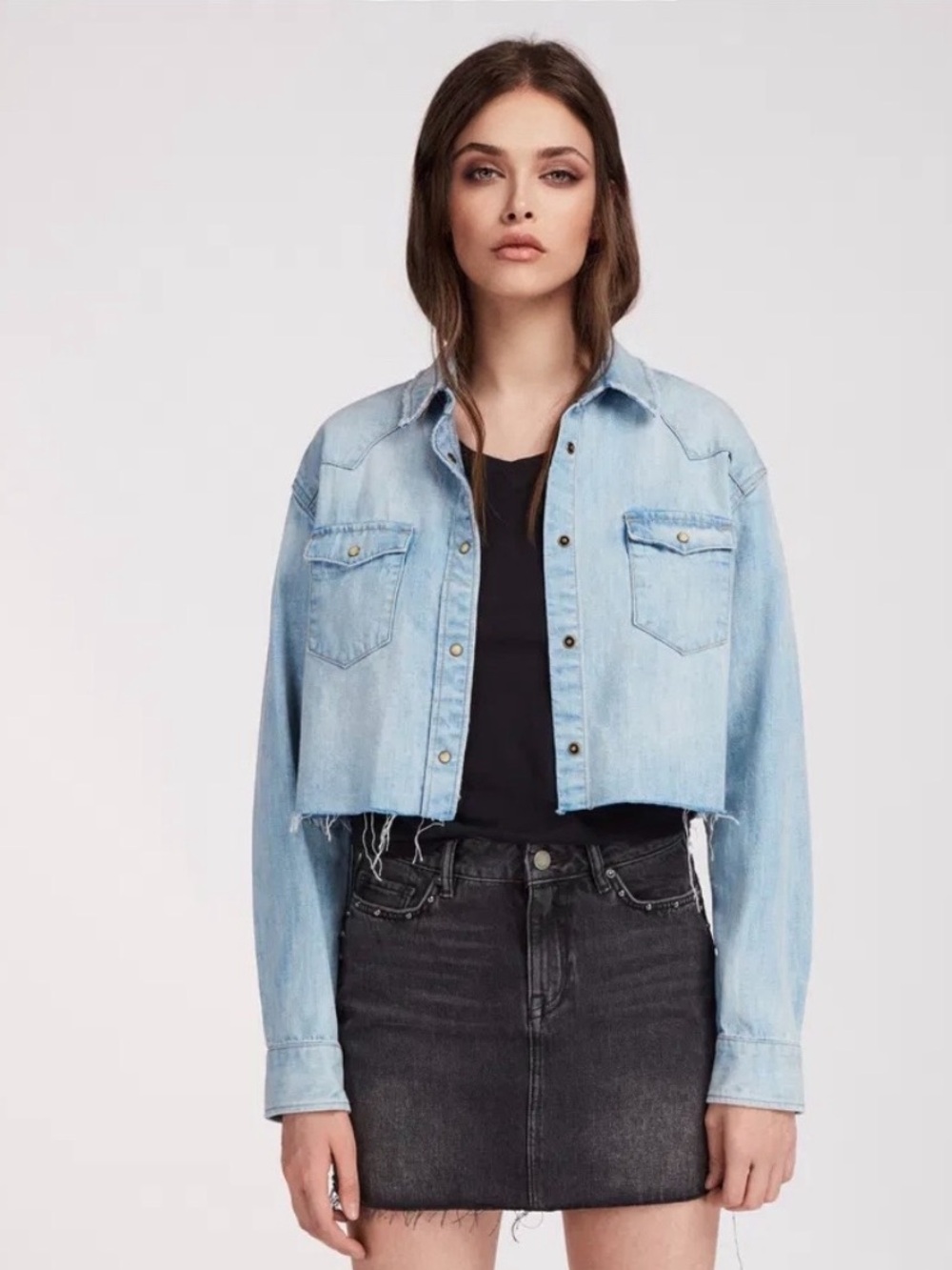 ALLSAINTS cropped light blue denim shirt/jacket